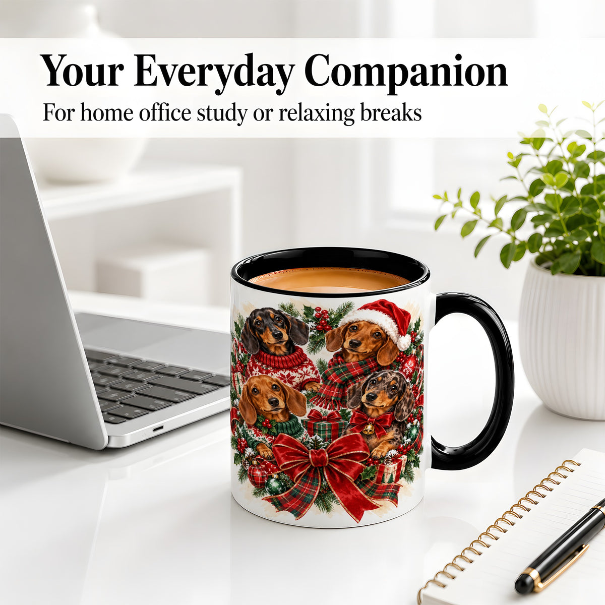 #pl[11oz|Black] Christmas Dachshund Accent Mug, Ceramic Cup for Dog Lovers