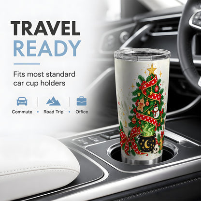 Spooky Christmas Tree Tumbler, 20oz Stainless Steel Witchy Design