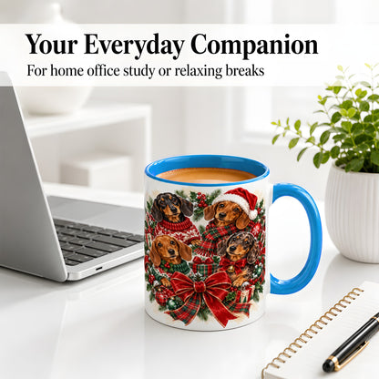 #pl[11oz|Blue] Christmas Dachshund Accent Mug, Ceramic Cup for Dog Lovers