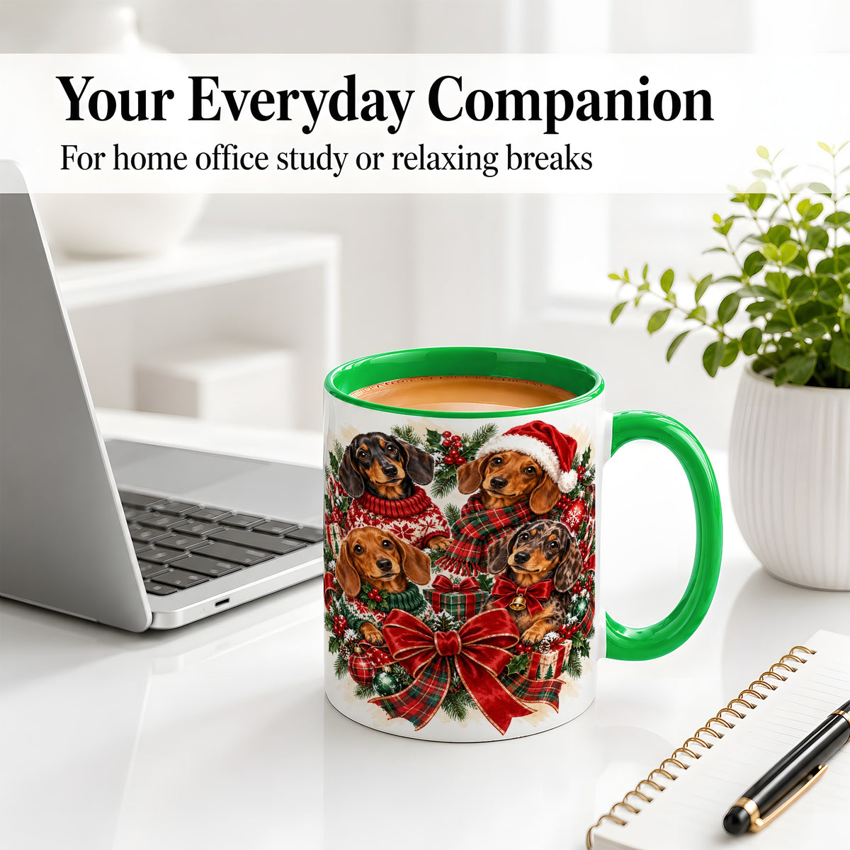 #pl[11oz|Green] Christmas Dachshund Accent Mug, Ceramic Cup for Dog Lovers