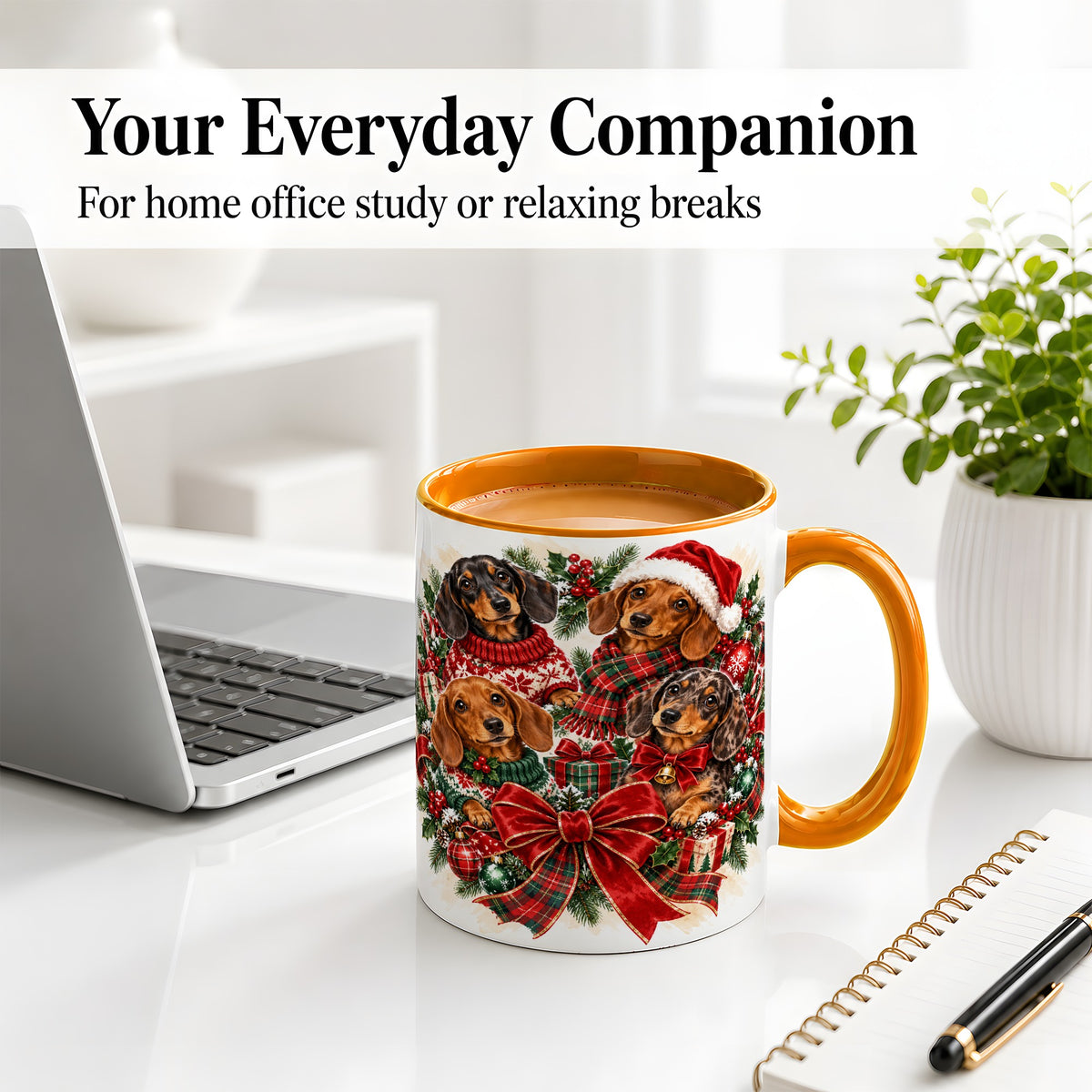 #pl[11oz|Orange] Christmas Dachshund Accent Mug, Ceramic Cup for Dog Lovers