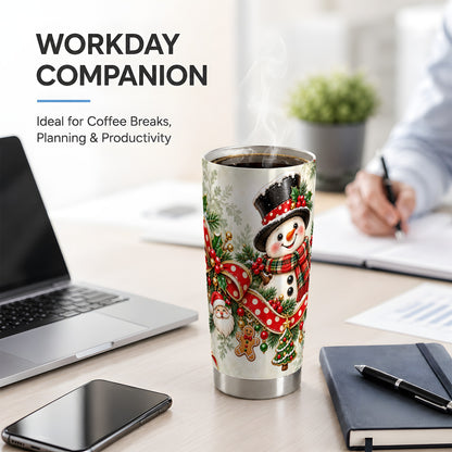 Christmas Snowman Tumbler, 20oz Stainless Steel with Red Polka Dot Bow