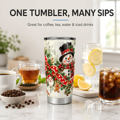 Christmas Snowman Tumbler, 20oz Stainless Steel with Red Polka Dot Bow