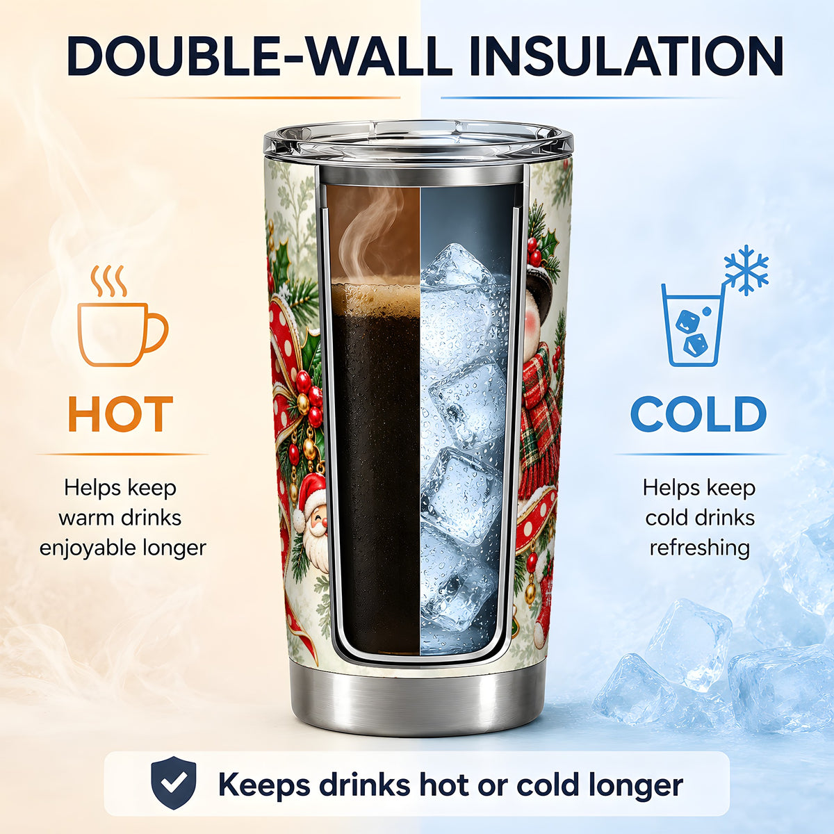 Christmas Snowman Tumbler, 20oz Stainless Steel with Red Polka Dot Bow