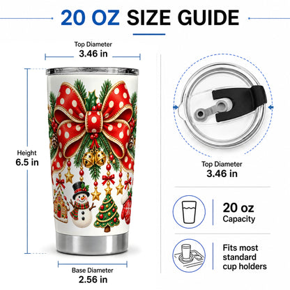 #pl[20oz|Steel] Christmas Bow Ornaments Tumbler, 20oz Stainless Steel Holiday Drinkware