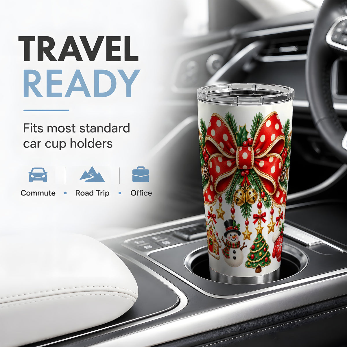 Christmas Bow Ornaments Tumbler, 20oz Stainless Steel Holiday Drinkware