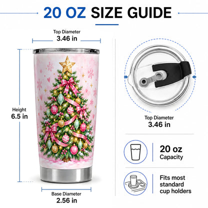 #pl[20oz|Steel] Pink Christmas Tree Tumbler, 20oz Stainless Steel Holiday Drinkware
