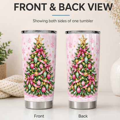 #pl[20oz|Steel] Pink Christmas Tree Tumbler, 20oz Stainless Steel Holiday Drinkware