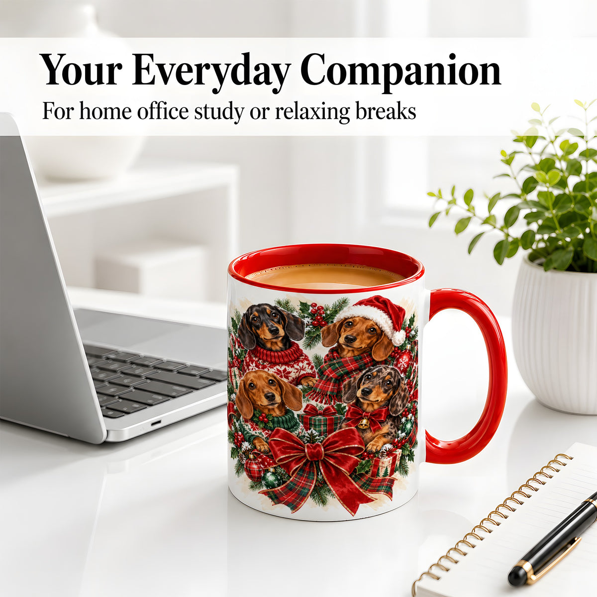 #pl[11oz|Red] Christmas Dachshund Accent Mug, Ceramic Cup for Dog Lovers