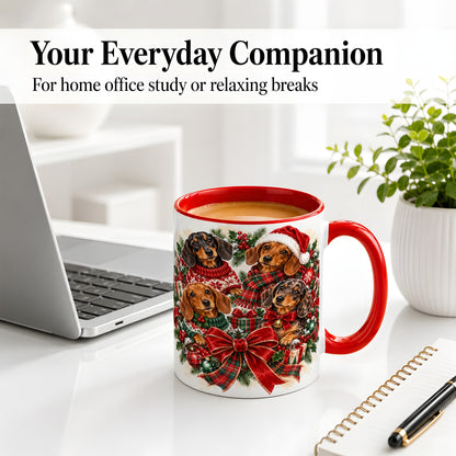 #pl[11oz|Red] Christmas Dachshund Accent Mug, Ceramic Cup for Dog Lovers
