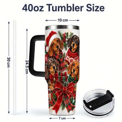 #pl[40oz|Black] Christmas Dachshund Handled Tumbler, 40oz Festive Dog Drinkware