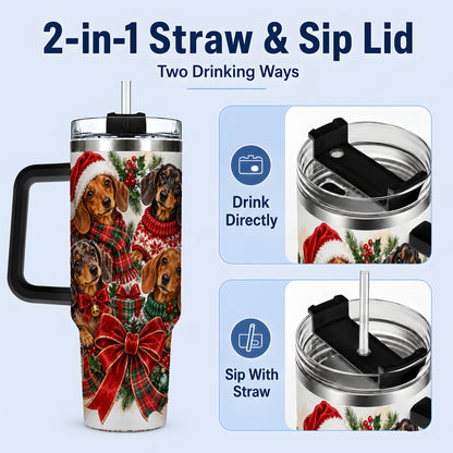 #pl[40oz|Black] Christmas Dachshund Handled Tumbler, 40oz Festive Dog Drinkware