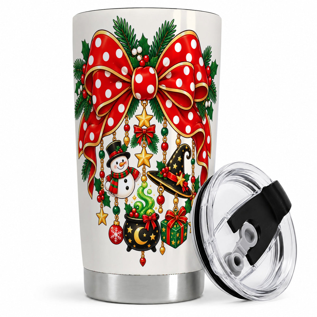 Witch Hat Christmas Bow Tumbler, 20oz Stainless Steel Drinkware