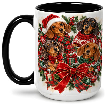#pl[15oz|Black] Christmas Dachshund Accent Mug, Ceramic Cup for Dog Lovers