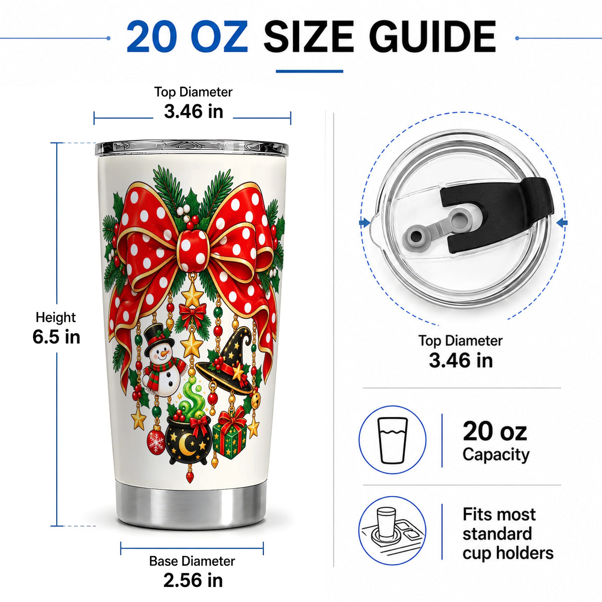 #pl[20oz|Steel] Witch Hat Christmas Bow Tumbler, 20oz Stainless Steel Drinkware