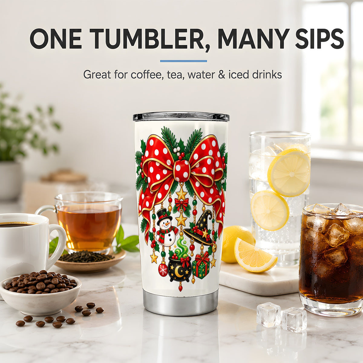 Witch Hat Christmas Bow Tumbler, 20oz Stainless Steel Drinkware
