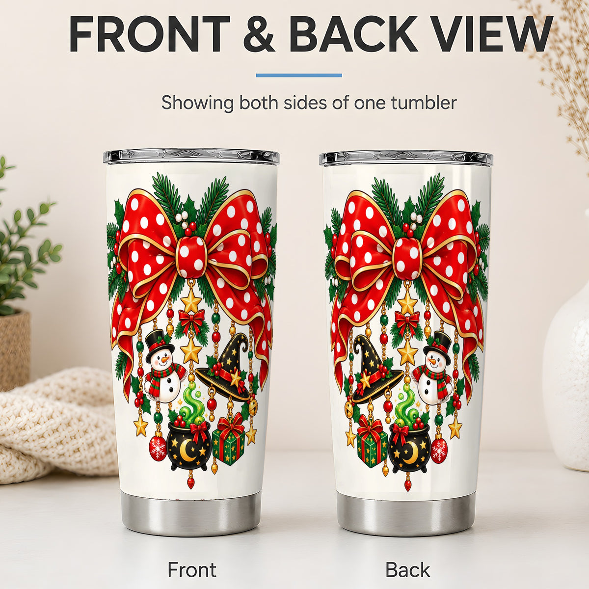 #pl[20oz|Steel] Witch Hat Christmas Bow Tumbler, 20oz Stainless Steel Drinkware