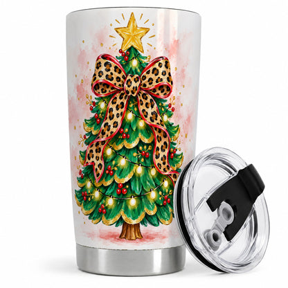 Leopard Print Christmas Tree Tumbler, 20oz Stainless Steel Drinkware