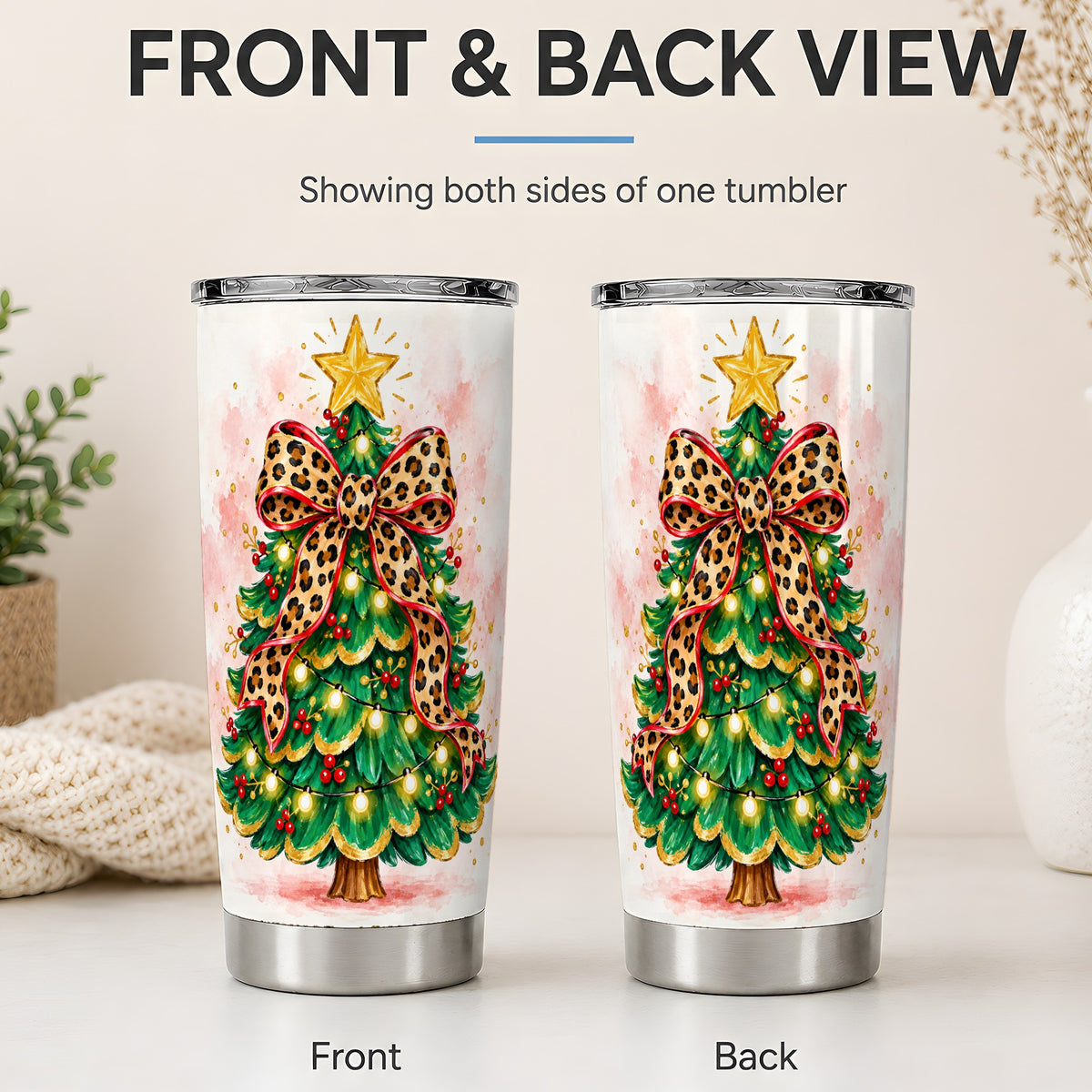 #pl[20oz|Steel] Leopard Print Christmas Tree Tumbler, 20oz Stainless Steel Drinkware