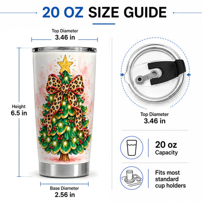 #pl[20oz|Steel] Leopard Print Christmas Tree Tumbler, 20oz Stainless Steel Drinkware