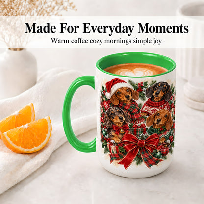 #pl[15oz|Green] Christmas Dachshund Accent Mug, Ceramic Cup for Dog Lovers