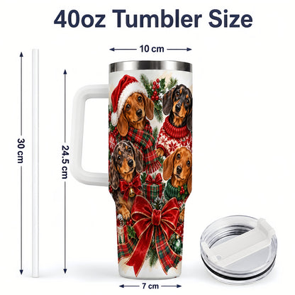 #pl[40oz|White] Christmas Dachshund Handled Tumbler, 40oz Festive Dog Drinkware