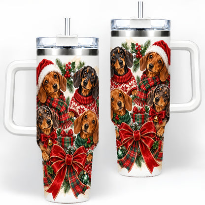 Christmas Dachshund Handled Tumbler, 40oz Festive Dog Drinkware
