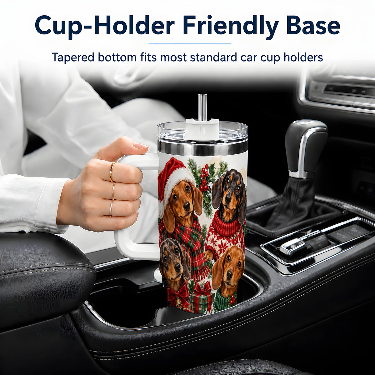 Christmas Dachshund Handled Tumbler, 40oz Festive Dog Drinkware
