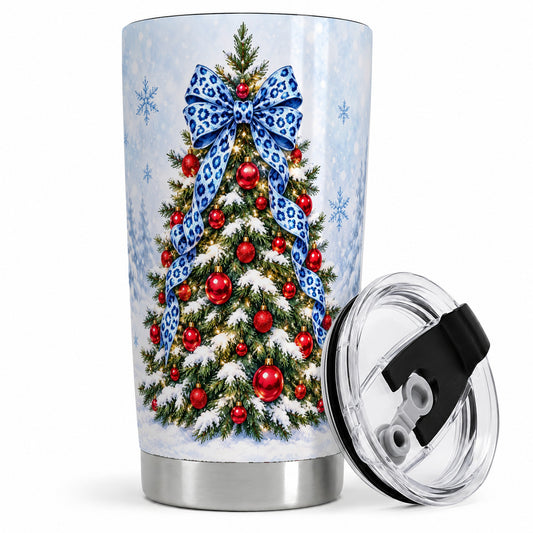 Blue Leopard Christmas Tree Tumbler, 20oz Stainless Steel Drinkware