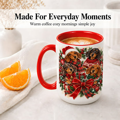 #pl[15oz|Red] Christmas Dachshund Accent Mug, Ceramic Cup for Dog Lovers