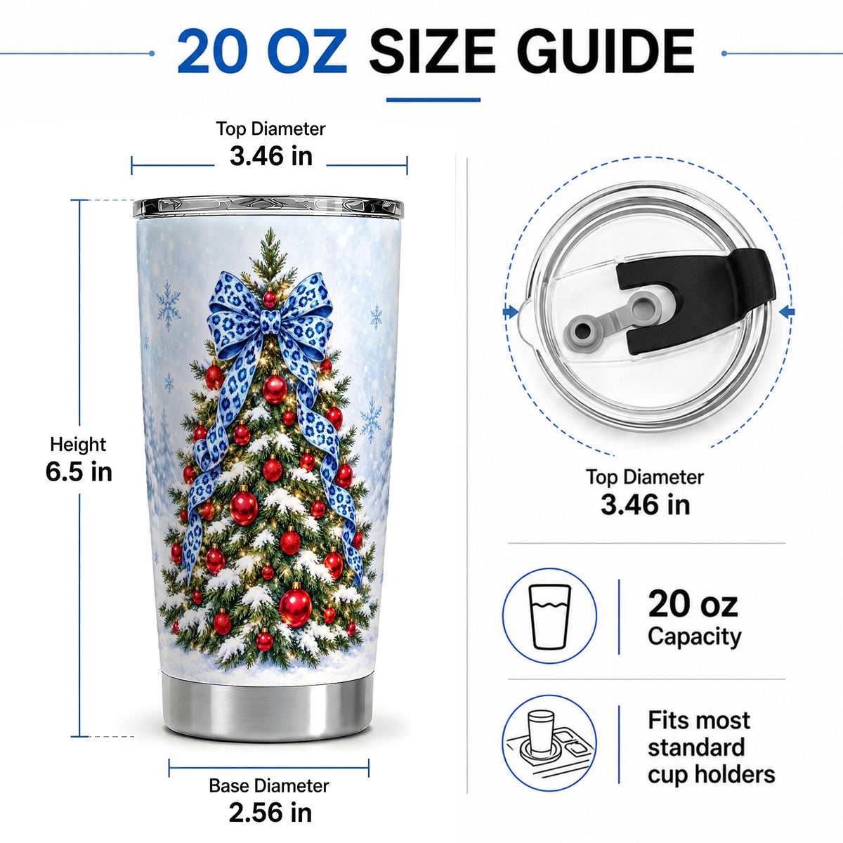 #pl[20oz|Steel] Blue Leopard Christmas Tree Tumbler, 20oz Stainless Steel Drinkware