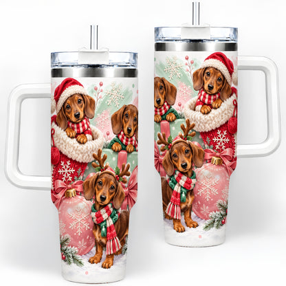 Christmas Dachshund Puppies Handled Tumbler, 40oz Holiday Drinkware
