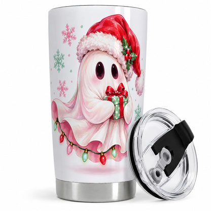 Cute Christmas Ghost Tumbler, 20oz Stainless Steel Festive Drinkware