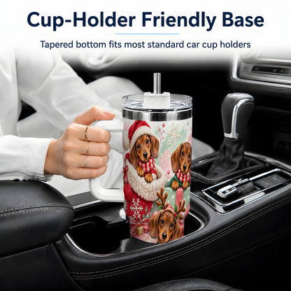 Christmas Dachshund Puppies Handled Tumbler, 40oz Holiday Drinkware