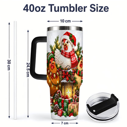 #pl[40oz|Black] Christmas Chickens Handled Tumbler, 40oz Farmhouse Holiday Drinkware