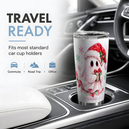 Cute Christmas Ghost Tumbler, 20oz Stainless Steel Festive Drinkware