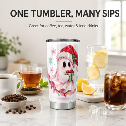 Cute Christmas Ghost Tumbler, 20oz Stainless Steel Festive Drinkware