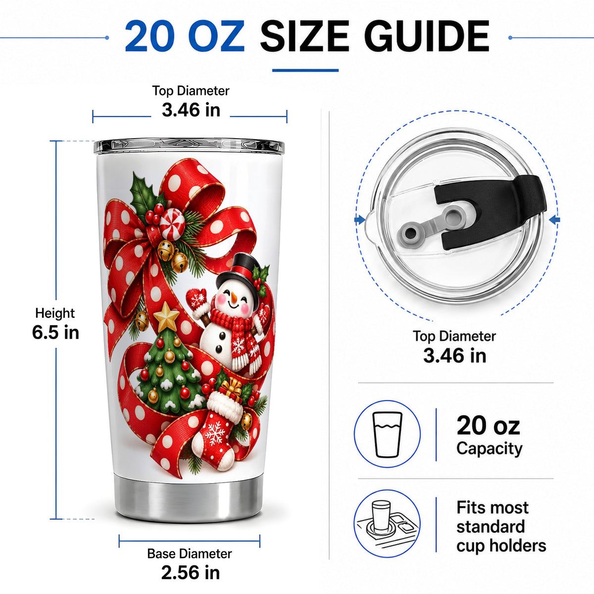 #pl[20oz|Steel] Snowman Christmas Bow Tumbler, 20oz Stainless Steel Holiday Drinkware