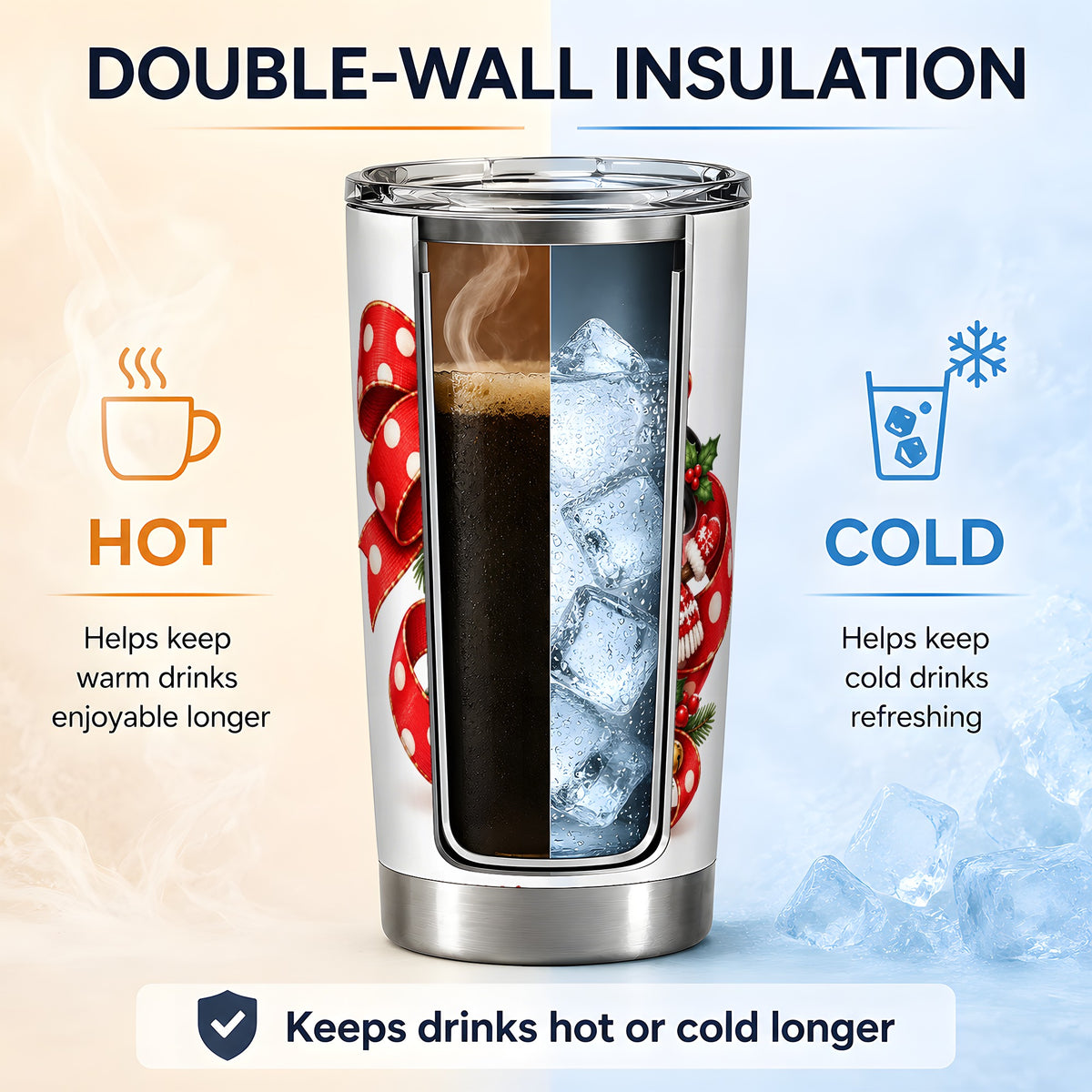 Snowman Christmas Bow Tumbler, 20oz Stainless Steel Holiday Drinkware