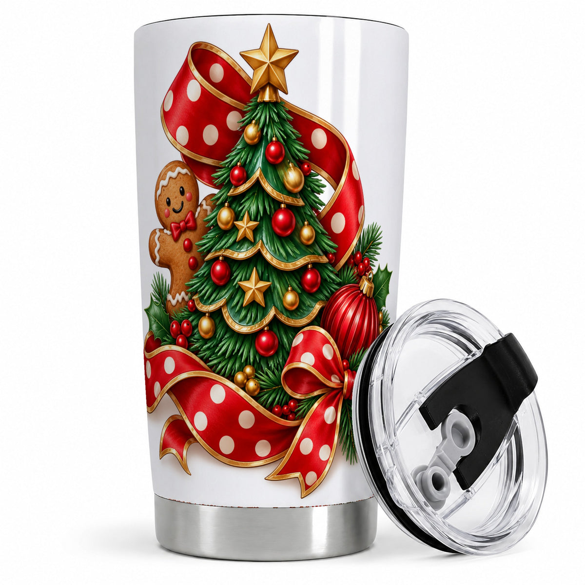 Gingerbread Christmas Tree Tumbler, 20oz Stainless Steel Drinkware