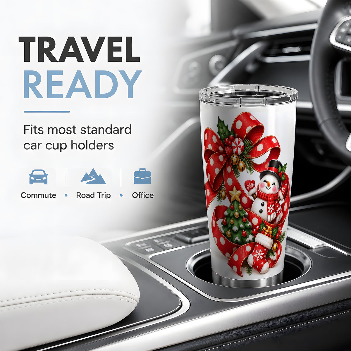 Snowman Christmas Bow Tumbler, 20oz Stainless Steel Holiday Drinkware