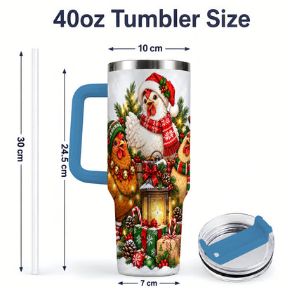 #pl[40oz|Blue] Christmas Chickens Handled Tumbler, 40oz Farmhouse Holiday Drinkware