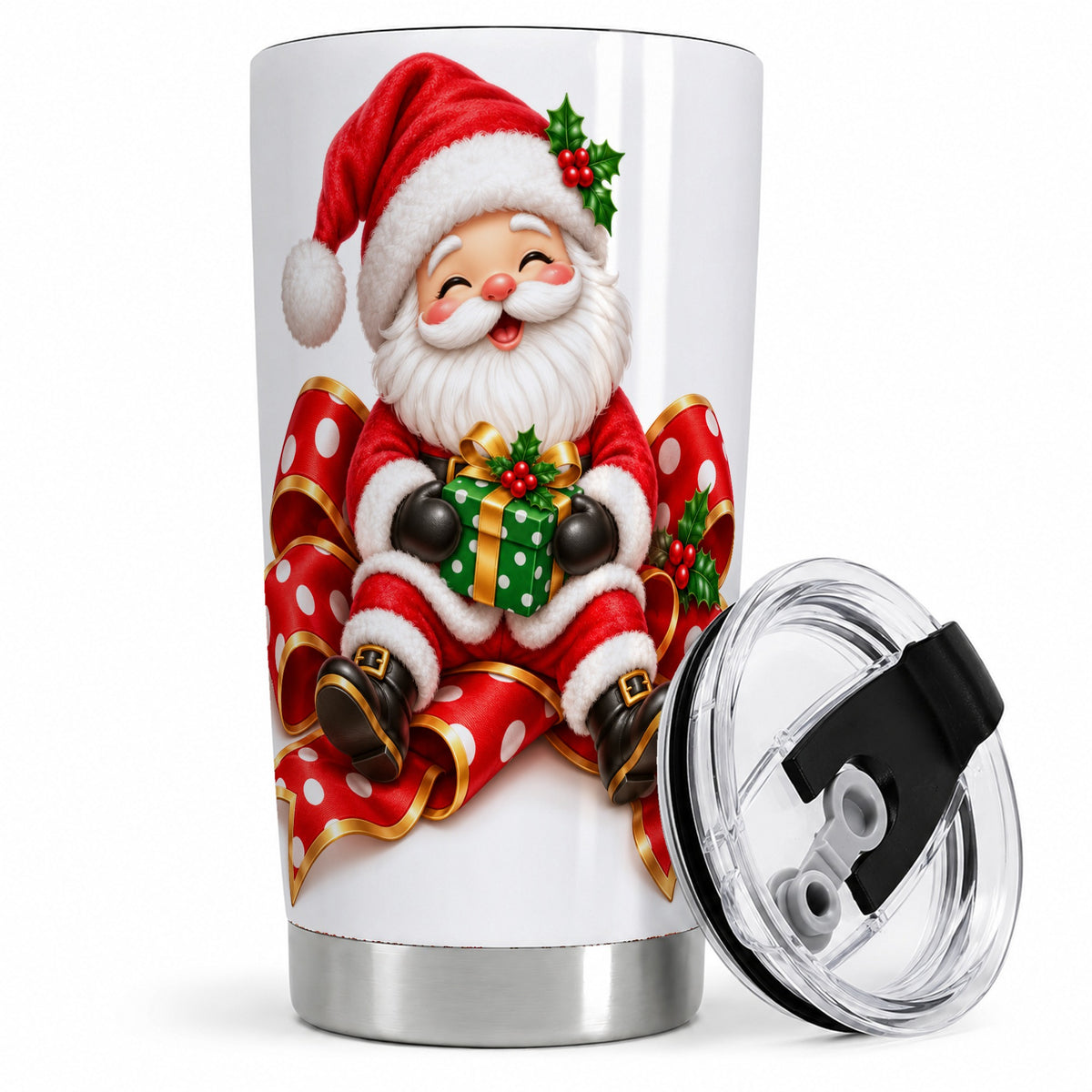 Santa Claus Christmas Tumbler, 20oz Stainless Steel Holiday Drinkware