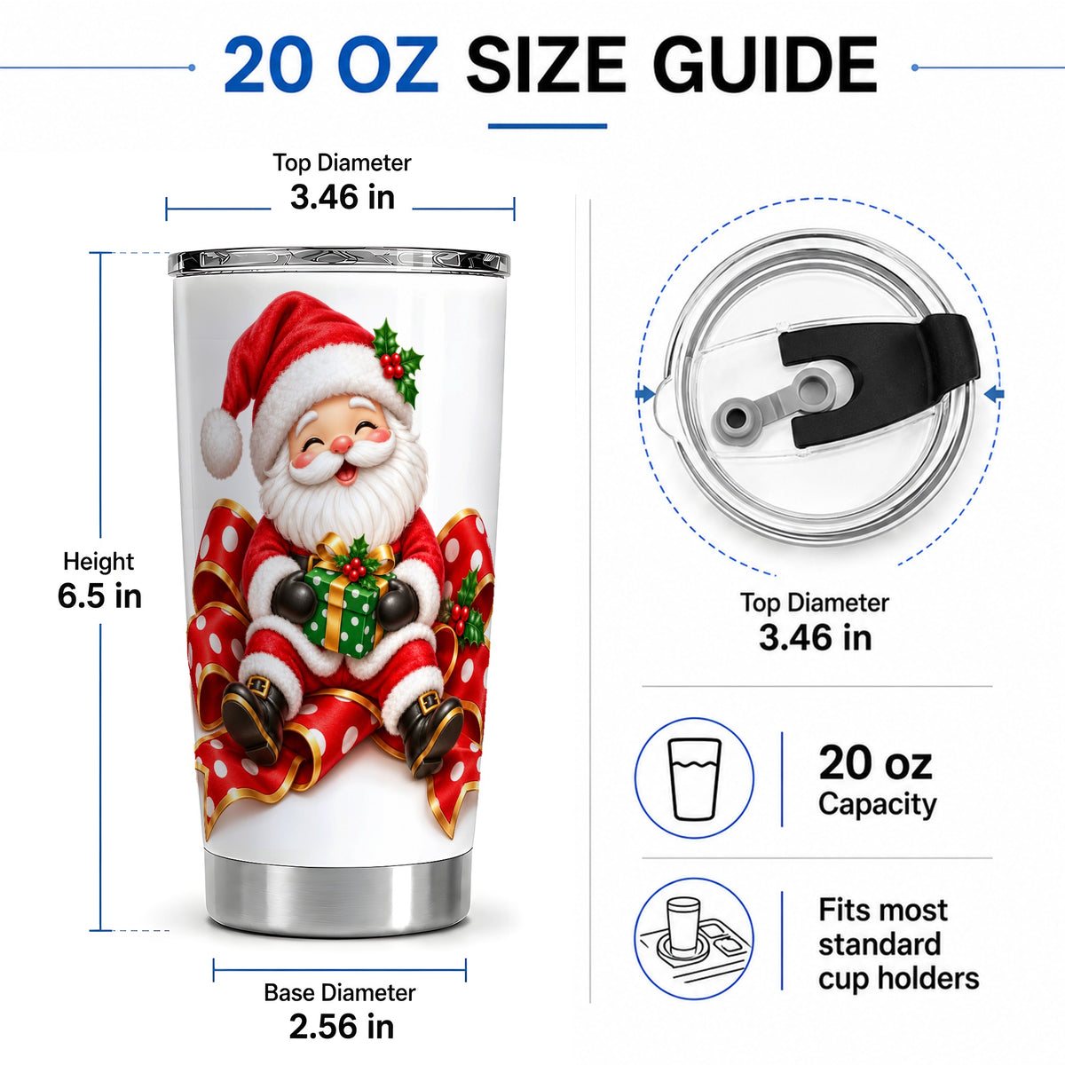 #pl[20oz|Steel] Santa Claus Christmas Tumbler, 20oz Stainless Steel Holiday Drinkware