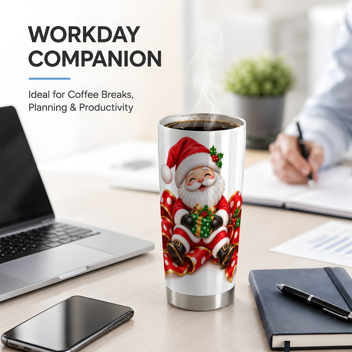 Santa Claus Christmas Tumbler, 20oz Stainless Steel Holiday Drinkware
