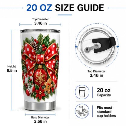 #pl[20oz|Steel] Christmas Wreath Bow Tumbler, 20oz Stainless Steel Festive Drinkware