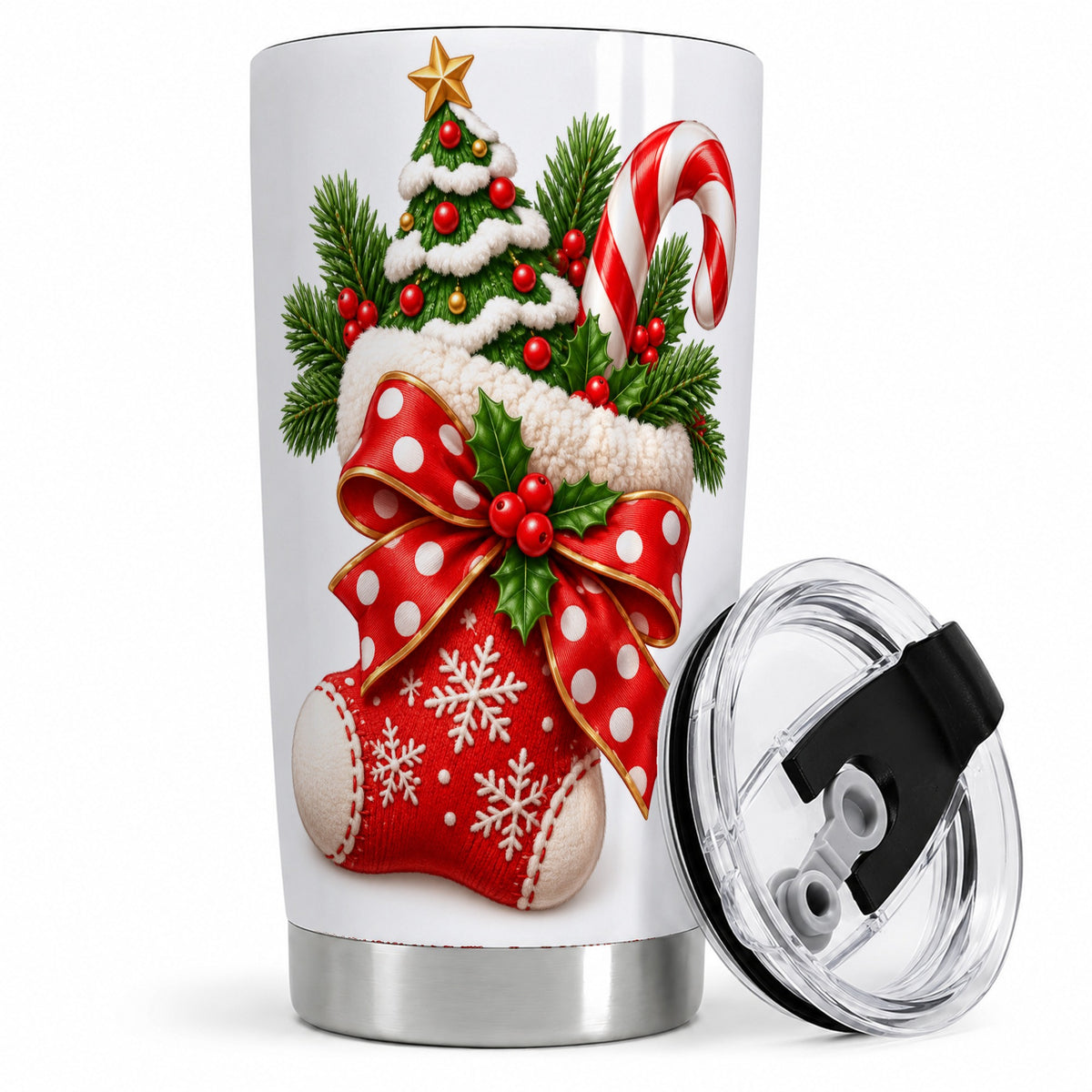 Christmas Stocking Bow Tumbler, 20oz Stainless Steel Holiday Drinkware