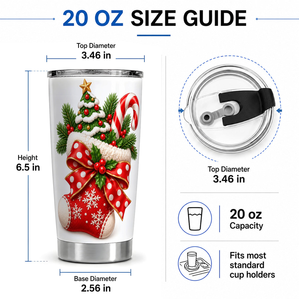 #pl[20oz|Steel] Christmas Stocking Bow Tumbler, 20oz Stainless Steel Holiday Drinkware
