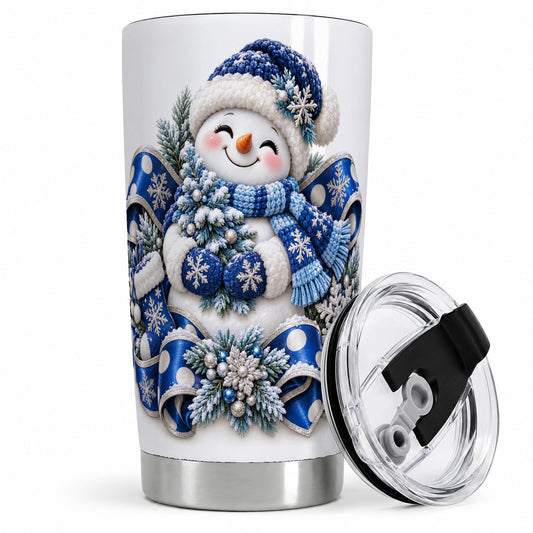 Blue Christmas Snowman Tumbler, 20oz Stainless Steel Winter Drinkware