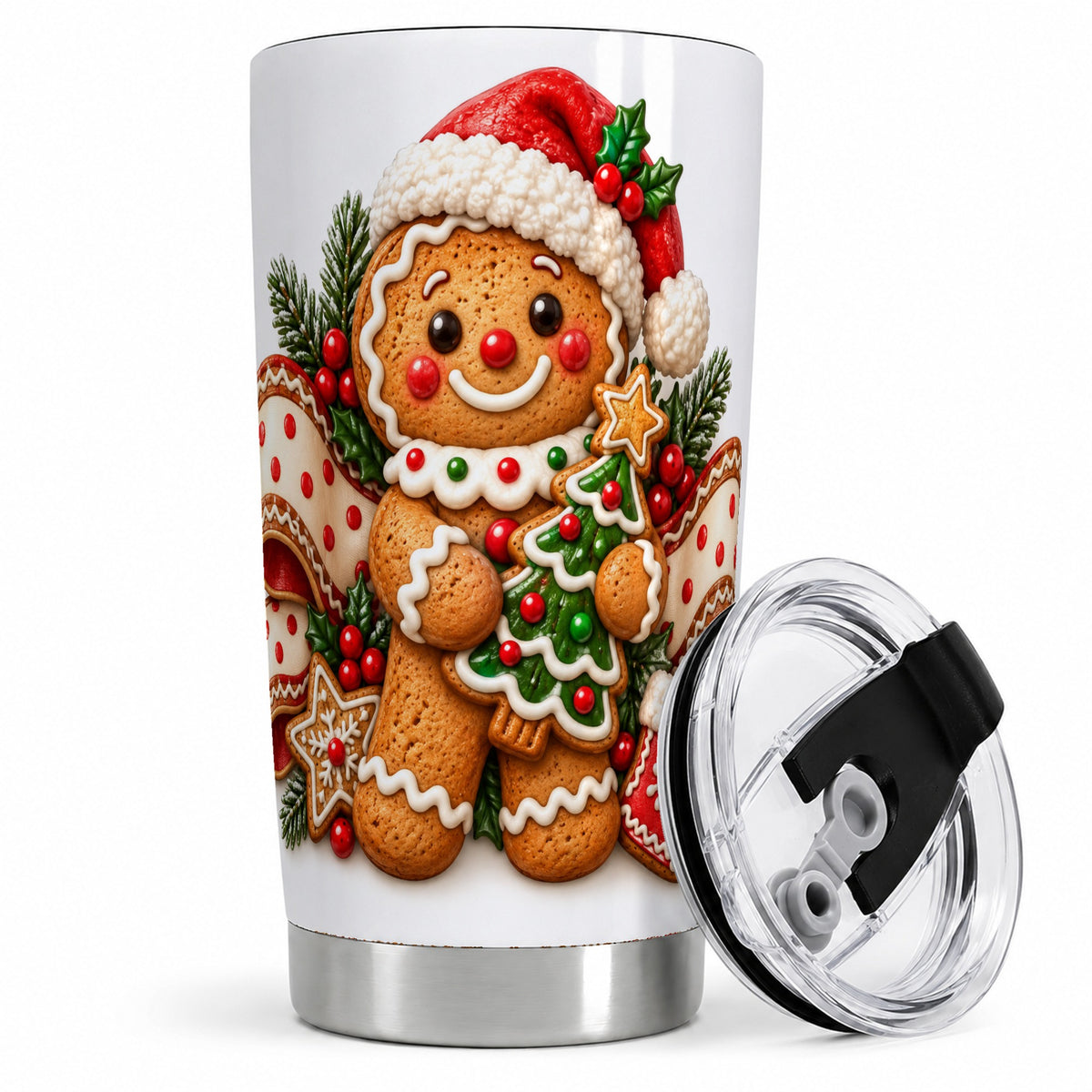 Christmas Gingerbread Man Tumbler, 20oz Stainless Steel Drinkware
